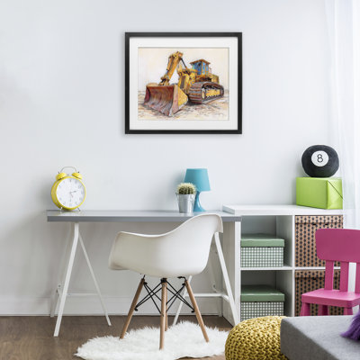 Industrial Bulldozer Drawing Framed Print Under Glass, design by Steve Hunziker