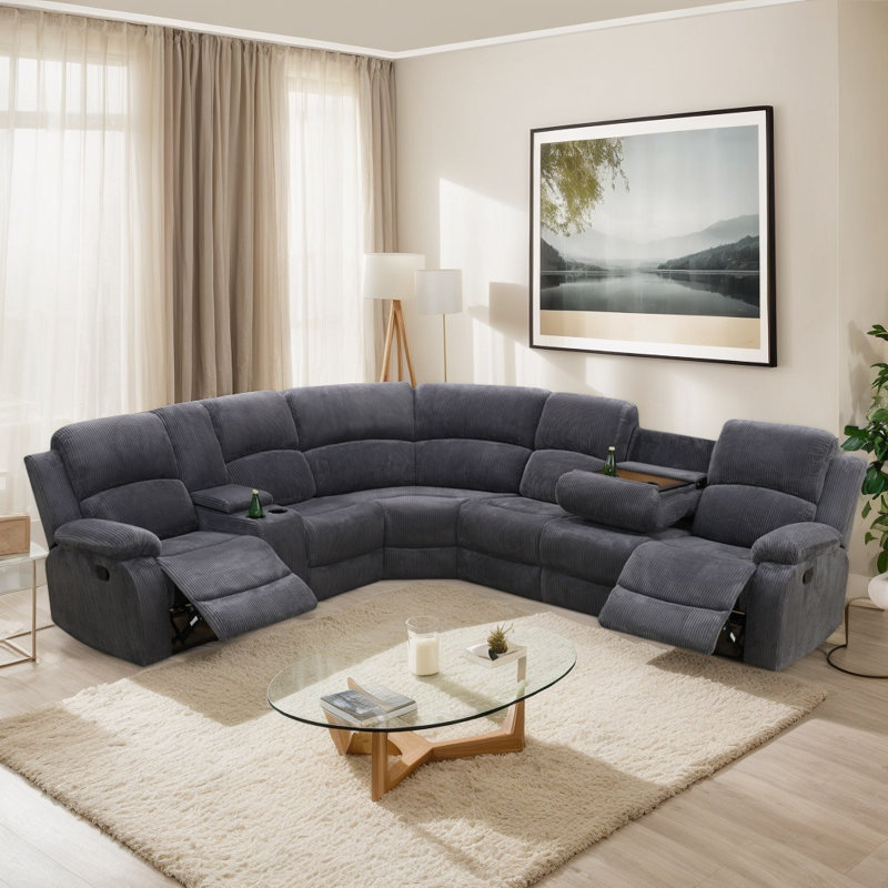 Babaya 3  - Piece 199"Upholstered Reclining Sectional (Set of 3), Black Corduroy