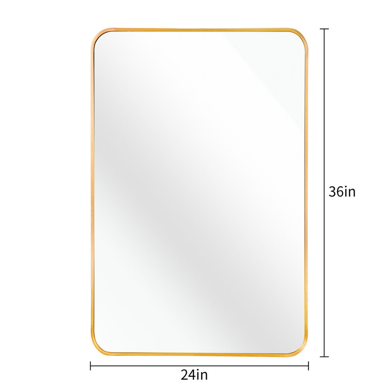 Miroir mural rectangulaire 24 po x 36 po pour attrait de salle de bain contemporain, miroir HD de 4 mm, cadre en aluminium rouillé, guide d'installation Vibe moderne, verre, aluminium, conception incassable, facile à