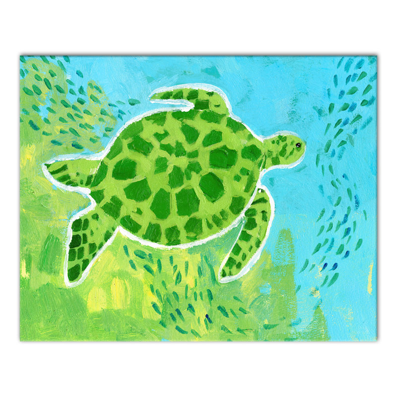 Tortue de mer brillante sur toile, H 16 po x l 20 po x P 1,25 po, Toile tendue