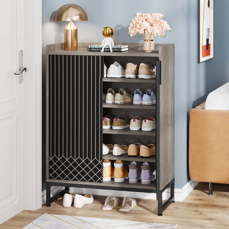 25 Pair Shoe Storage Cabinet, Gray/Black
