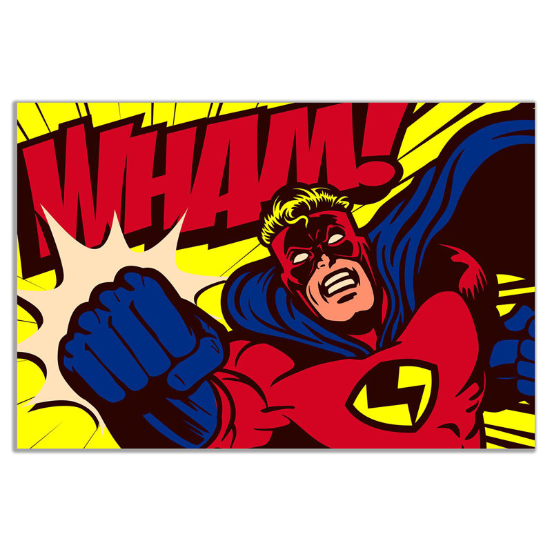 Pop Art Superhero Comic - Wrapped Canvas Print, 61cm H x 91cm W