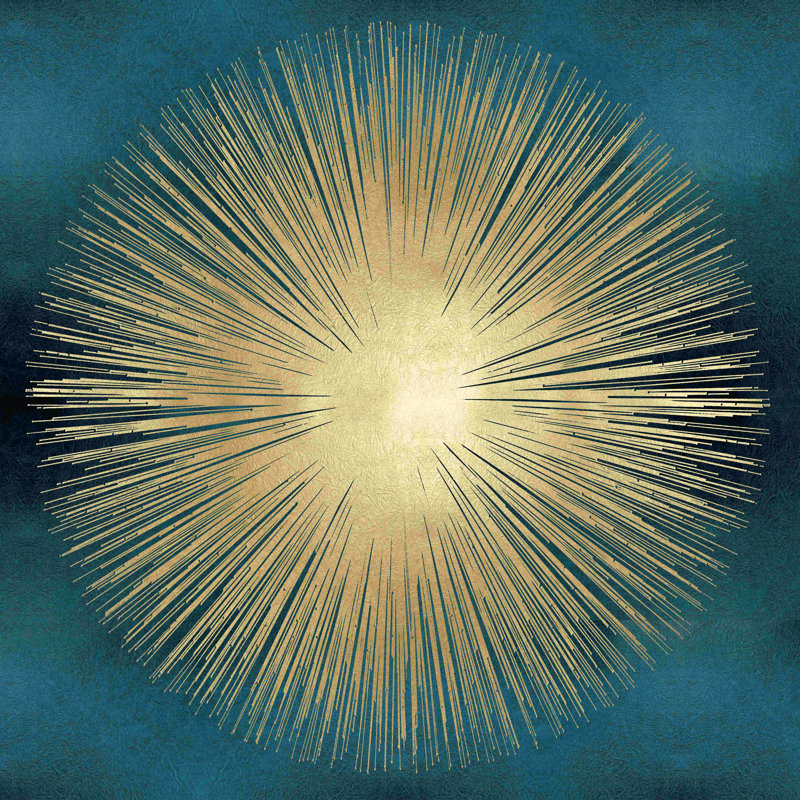 Sunburst Gold on Teal I - impression sur toile tendue, H 20 po x l 20 po, Impression encadrée avec passe-partout