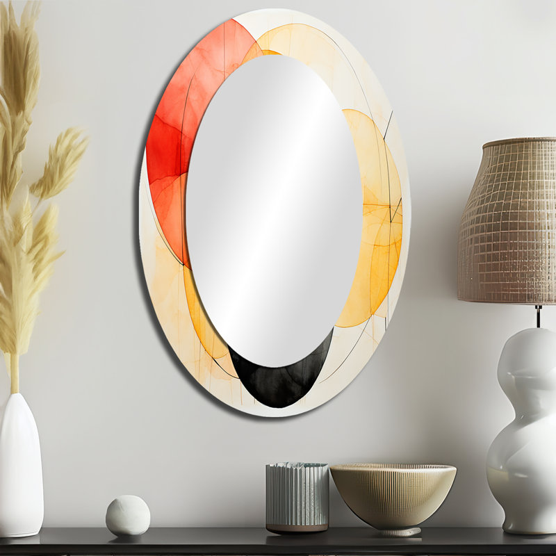 Motif géométrique de couleurs douces III - Grand miroir mural ovale sur métal, H 36 po x l 24 po