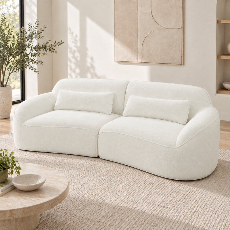 Canapé et méridienne incurvés modernes de 242 cm (95,2 pouces), polyester beige, ensemble 2 pièces, 3 places