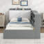 Lit de jour double avec tête de lit rembourrée, bibliothèque et 2 tiroirs, lit plateforme en bois avec tablettes de rangement et plateau de rangement rotatif-720518896-708261741