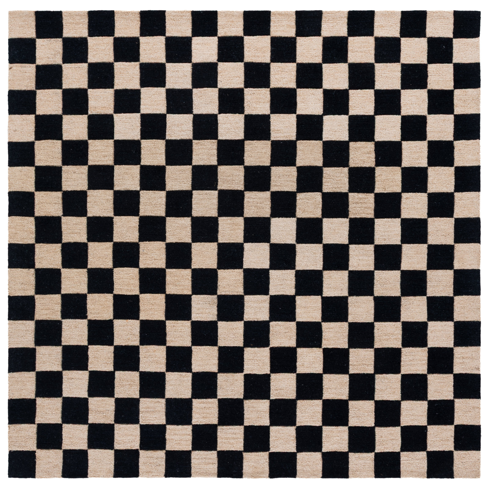 Freesia Black Beige Hand-Tufted Checkered Rug, Square 6'