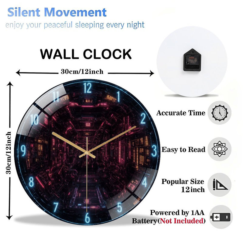 Horloge murale Cyberpunk Tunnel