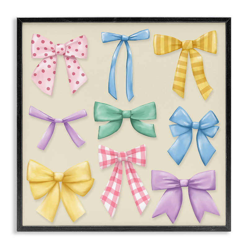 Pretty Bows Differing Patterns Framed Giclee, design by Jilly Jack Designs, Midnight Black Framed Giclee, 12" H x 12" W