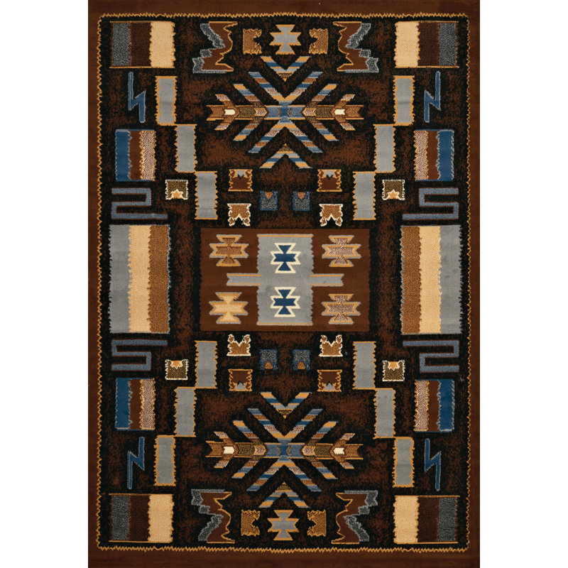 Tapis brun à motif autochtone Hyacinthe, Tapis de couloir 1 pi 11 po x 7 pi 4 po
