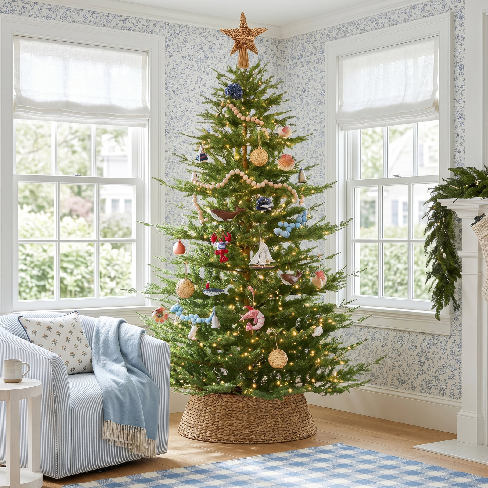 Cashmere Flocked Pre-Lit Fir Christmas Tree, 7.5ft, Pre-Lit