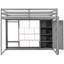 Lit mezzanine en bois gris et rose avec garde-robe, tablettes et armoire, idéal pour maximiser l'espace vertical, escalier réversible, garde-corps de longueur, 14 lattes, charge de 600 lb en gris et rose, avec-385084235-385084233