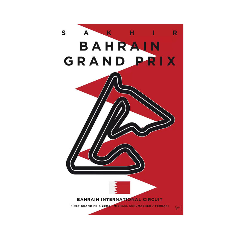 F1 Bahrain Race Track Minimal Poster by Chungkong - Wrapped Canvas Print, 20.32 cm H x 30.48 cm W