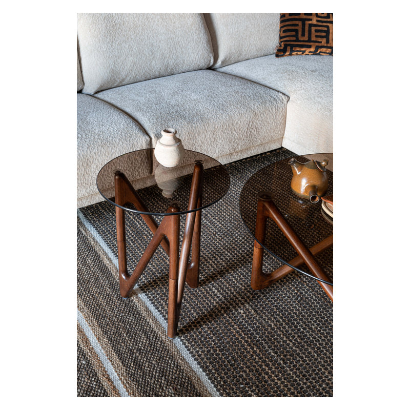 Naia Glass Single End Table, Walnut