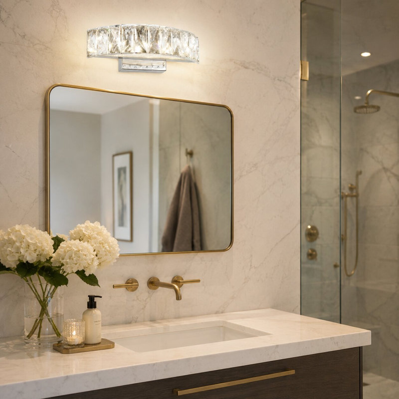 1-Light Chrome LED Wall Sconce With Clear Crystal Accents