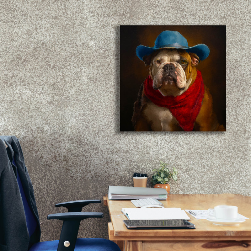 Toile épique Graffiti «Bulldog Cowboy» par Sean Parnell, 26 po x 26 po, H 26 po x l 26 po x P 1,5 po