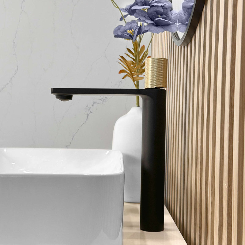 Stylish Single-Handle 11" Matte Black Gold Vessel Bathroom Faucet, Matte Black/Gold