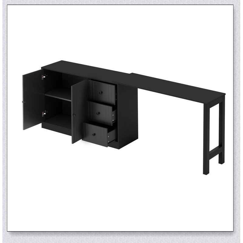 Buffet 89,7 po en bois avec table extensible, armoire de rangement multifonctionnelle pour le salon et la cuisine, Noir
