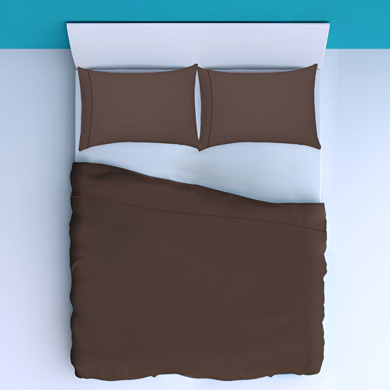 400TC Luxurious Single Embroidery Sateen Solid Cotton 4 Piece Sheet Set Fitted Sheet Fits Upto 16" Deep Pocket, Chocolate