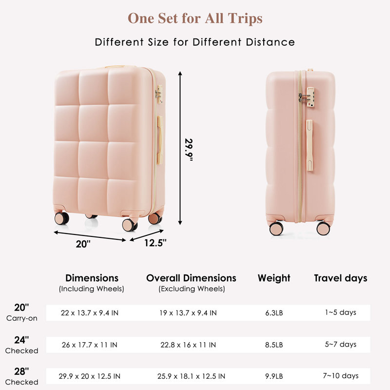 Ensemble de 3 valises, 12" H x 29" W x 20 " D, Pink
