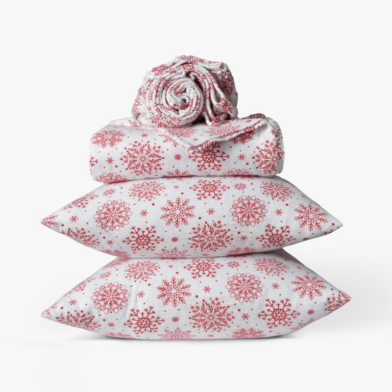 Colyt 100% Cotton Flannel Sheet Set, Cal.King Case Pack +Fitted Sheet + 2 Pillowcases, Merry Flakes