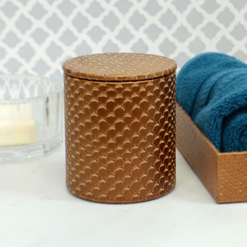 Contenant rond en cuir véritable pour salle de bain