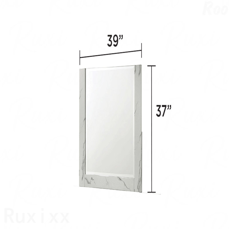 Two-Tone High-Gloss Marble & Lacquer Framed Accent Mirror - Oversized Reflective Surface