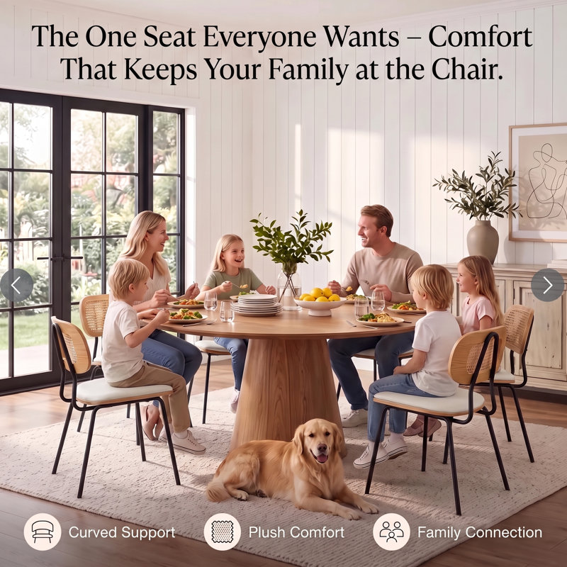 Modern Rattan Dining Chairs Upholstered Faux Leather Dining Room Chairs with Rattan Backrests and Metal Legs Armless Kitchen Chairs for Dining Room