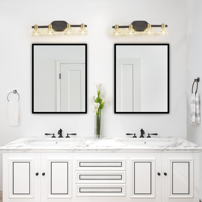 4- Wall Sconce, Crystal Shades, Black Iron Finish, Retro Bathroom & Dressing Room , Energy Saving, Easy Setup Vintage Fixture, Clear , Iron, Corridor, High Brightness, Simple Install