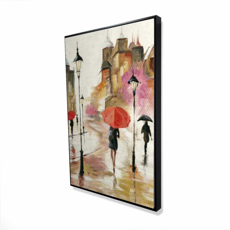 «Passersby under Umbrellas», toile encadrée | Décoration intérieure moderne, H 37,25 po x l 25,25 po