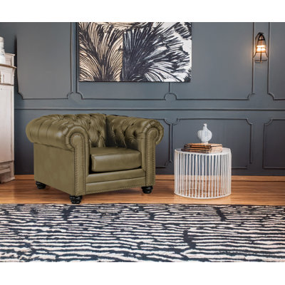  Fauteuil Chesterfield en cuir à accoudoirs roulés 48 po Ornellas