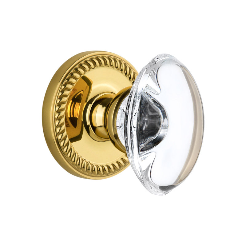 Grandeur Newport Rosette Double Dummy with Provence Crystal Door Knob, Polished Brass