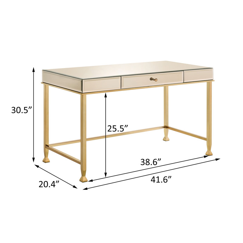 Lillyann 1 - Drawer Writing Desk with Mirrored Top, Beige/Gold