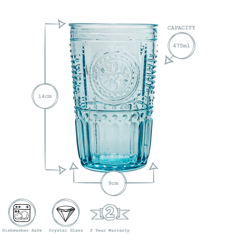 Romantic Highball Glasses, Blue, 475