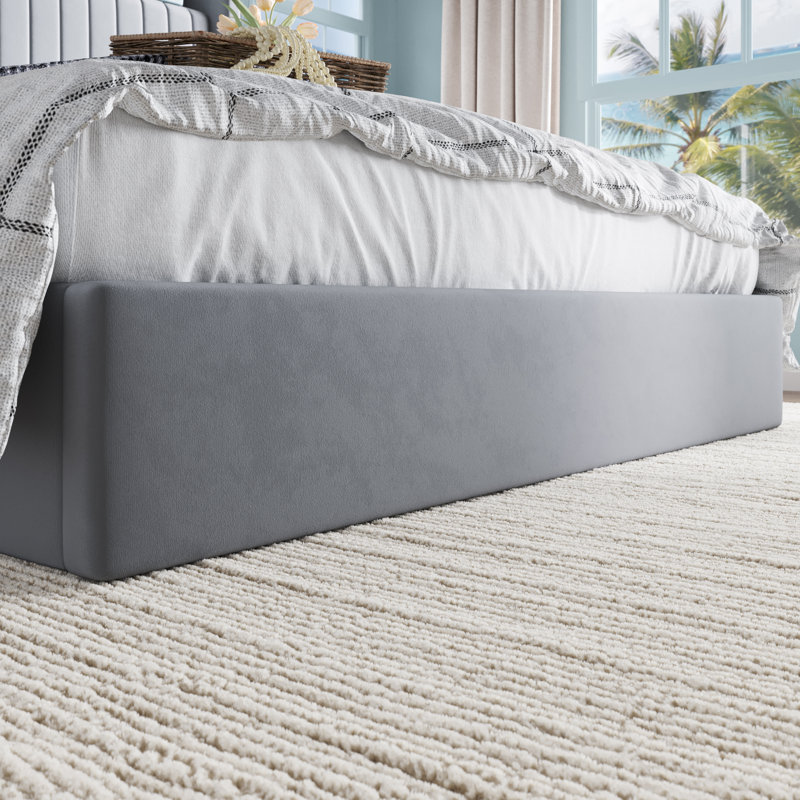 Hydraulic Lift Up Storage Upholstered Platform Bed With Shelf And Charging Station, King, Gray