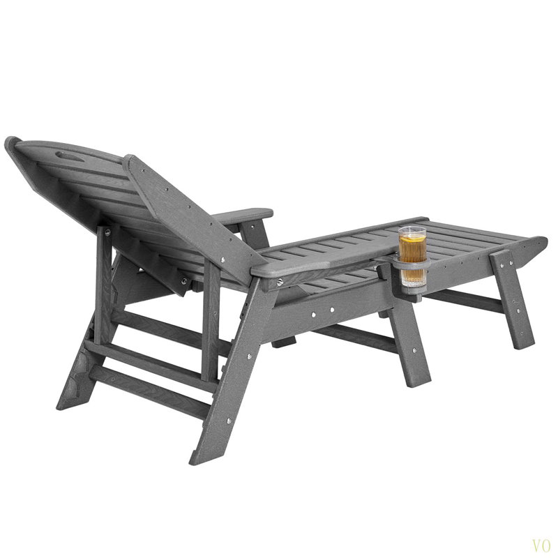 Outdoor Chaise Lounge Chair 6 Position Adjustable Reclining Bench Lounger, Gray