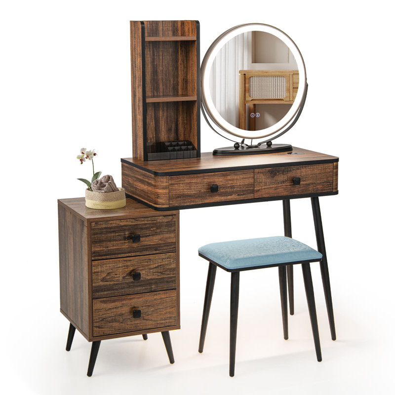 Dressing Table with Mirror, Brown