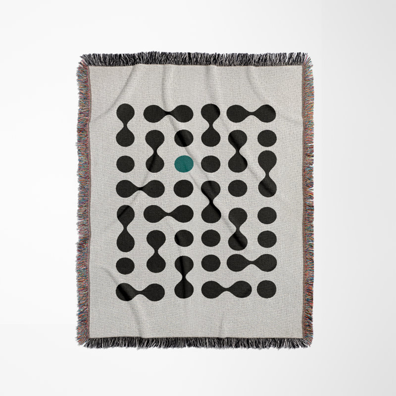 Lissa Dots Abstract Cotton Blend Blanket Throw, 70" L x 50" W, Teal/Black/Off-White