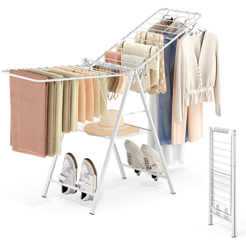 Drying Rack for Clothing Foldable, Metal Laundry Rack Collapsible, Ultra Thin Gullwing Clothes Airer