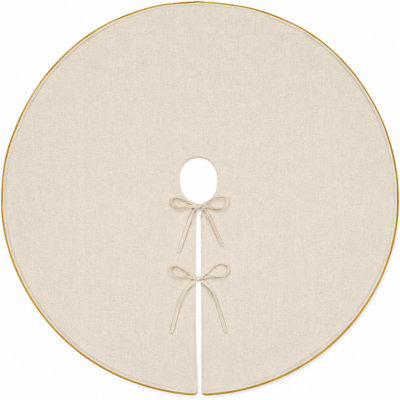 Gold Linen Blend Plain Design Decorative Christmas Tree Skirt 72"