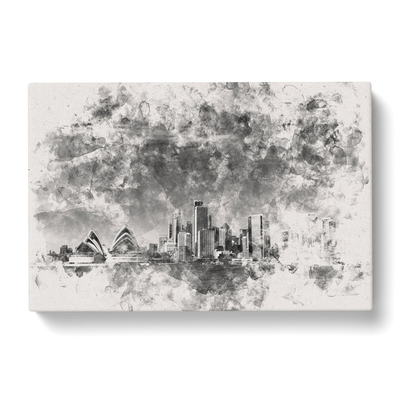 Sydney Australia Skyline Watercolour - Wrapped Canvas Print, 35cm H x 50cm W x 3cm D