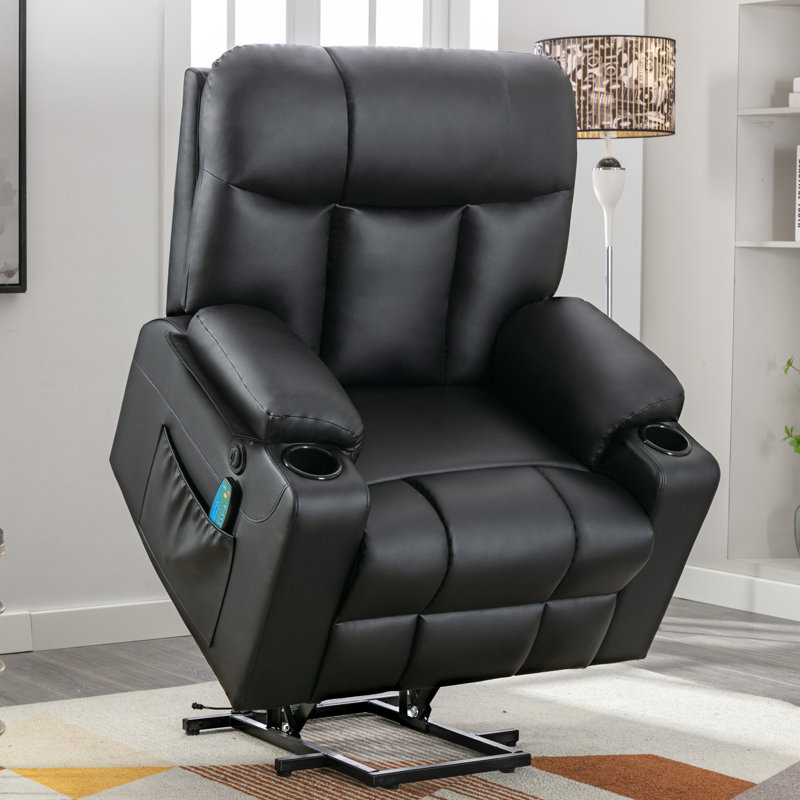 Fauteuil inclinable de massage chauffant en similicuir l 37,8 po, Similicuir noir