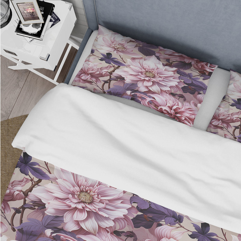 Purple Poppies Harmony III - Ensemble de housse de couette à motif floral, Housse de couette pour grand lit et 2 taies décor