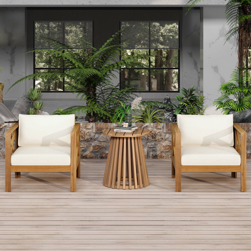 Ensemble de conversation de patio 3 pièces avec coussins et deux fauteuils, Beige