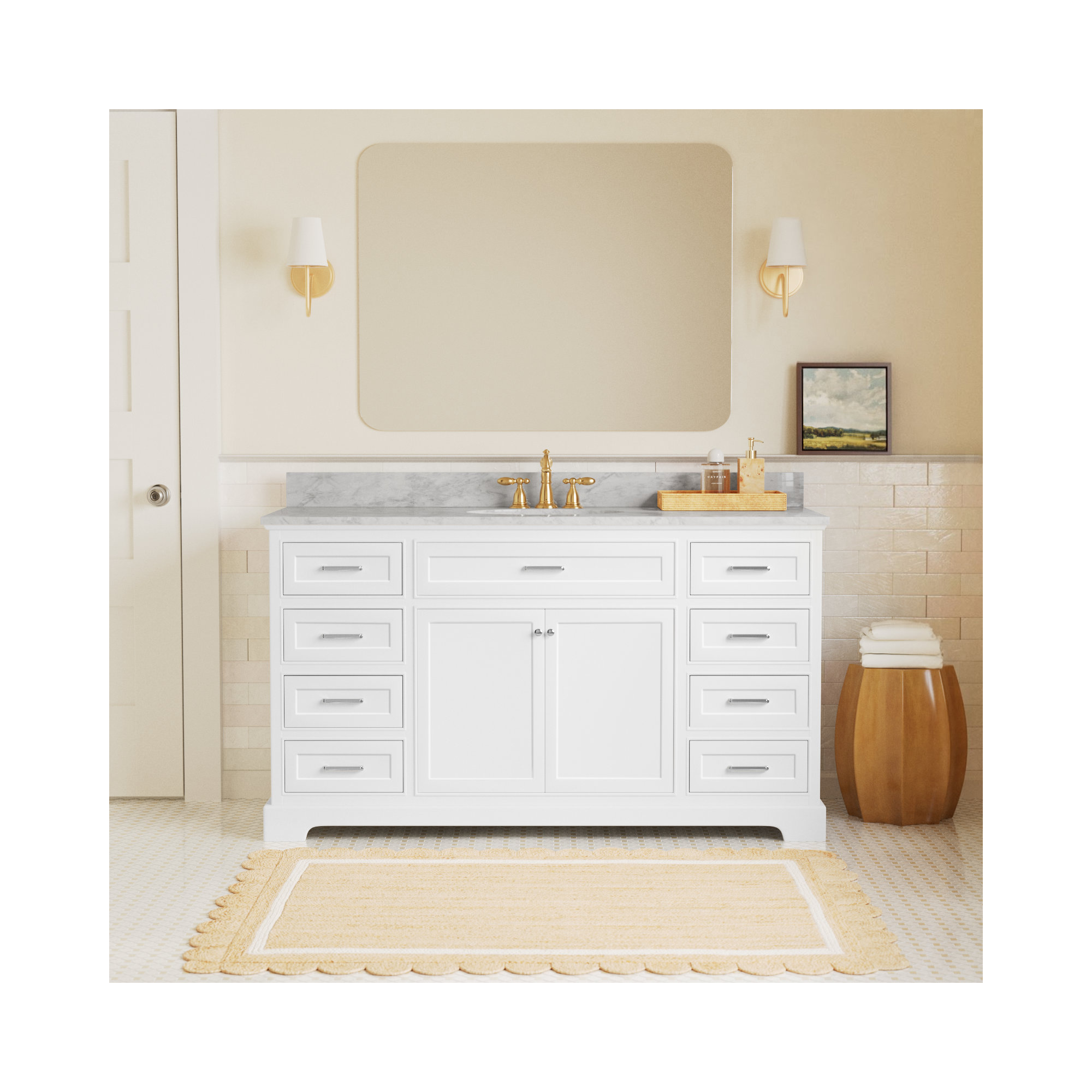 Ronnie 60'' Single Bathroom Vanity, Carrara Marble, White
