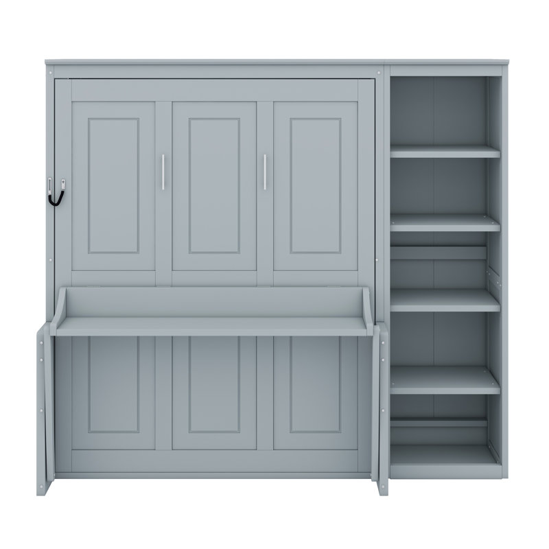 Lit escamotable avec bureau et bibliothèque Murphy, Gris