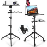 On Wheels With 2 Shelves, Portable Projector Floor Stand Adjustable Height 25.9 To 51.8 Inch With Phone Holder