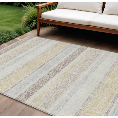 Tapis intérieur lavable rayé ivoire et beige 8 pi x 10 pi