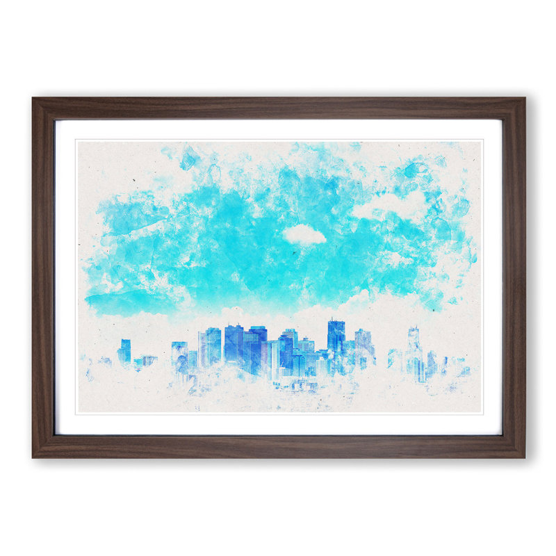Tokyo Japan Skyline - Picture Frame Painting Print, 24cm H x 33cm W x 2cm D, Walnut Framed