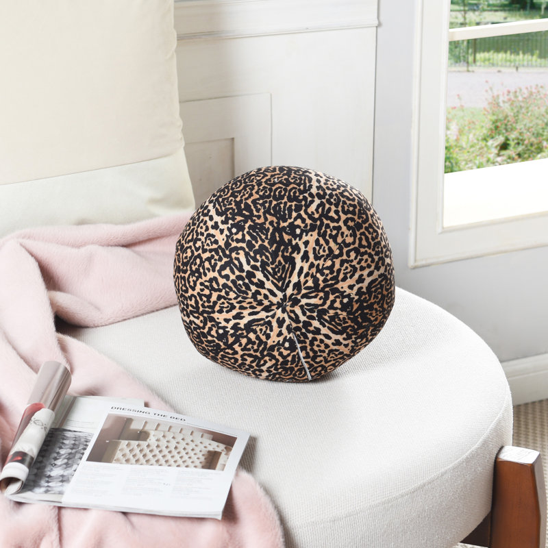 Leopard Print Round Velvet Throw Pillow with Feather Filling